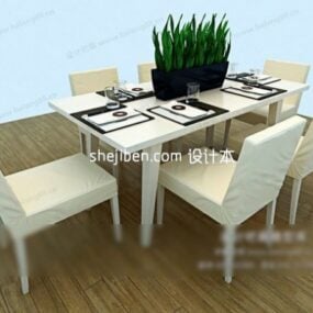 مطعم باللون الأبيض مع الكراسي نموذج ثلاثي الأبعاد