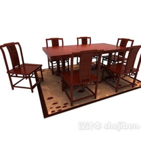 Solid Wood Spisebord Stol Sett 3d modell
