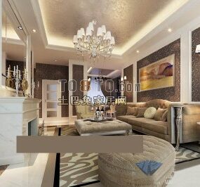 Elegante sala de estar estilo europeo modelo 3d