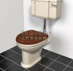Vintage-Toilette mit Holzkappe 3D-Modell