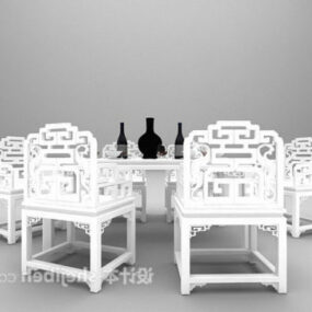 3д модель традиционного китайского обеденного стола и обеденного стула