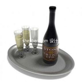 Baki Dengan Gelas Anggur Dan Kaca model 3d