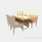 Warm multi-person dining table free 3d model .