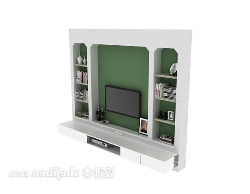 ديكور حائط تلفزيون أبيض أخضر
