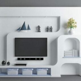 Tủ treo tường tivi màu trắng có trang trí mô hình 3d