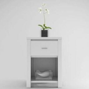 White Bedside Table With Plant Pot 3d model