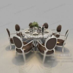 White Round Dining Table Chairs Set 3d model
