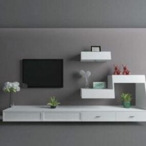 نموذج ثلاثي الأبعاد لجدار التلفاز المطلي باللون الأبيض
