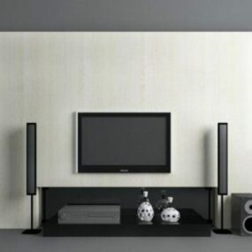 Biała, minimalistyczna ściana telewizyjna w salonie Model 3D