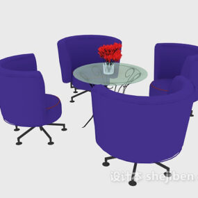 Modern Round Glass Table And Chair 3d model