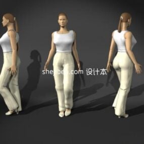 โมเดล 3 มิติตัวละครผู้หญิงเสื้อเชิ้ตสีขาวเดิน