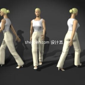 Model 3d Karakter Wanita Kemeja Putih