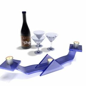 مدل سه بعدی بطری شیشه ای شراب با تزئین شمعدان