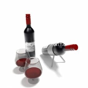 Пляшка вина з підставкою і склянкою 3d модель