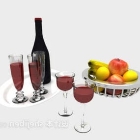 مدل سه بعدی سینی شراب با میوه ها