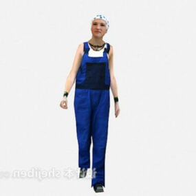 青いファッションを着た女性3Dモデル