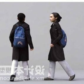 Woman Walking With Long Jacket 3d model