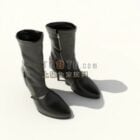 Women Boots Black Leather Material