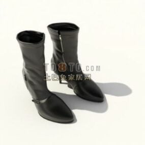 Γυναικείες Μπότες Μαύρο Δερμάτινο Υλικό 3d μοντέλο
