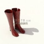 Women Boots Brown Leather Material