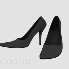 Women Black Leather High Heels 3d model