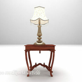 میز کنار تخت با لامپ چوبی مدل سه بعدی