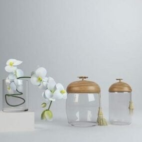 Vaso di vetro con copertura in legno modello 3d