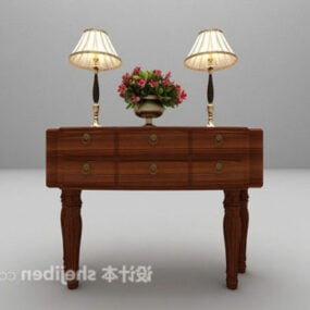 Armoire d'entrée en bois avec pot de fleurs modèle 3D