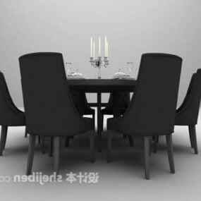 โต๊ะรับประทานอาหารทรงกลมไม้สีเข้มโมเดล 3 มิติ