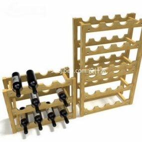 Wood Wine Rack With Win Bottles 3d model