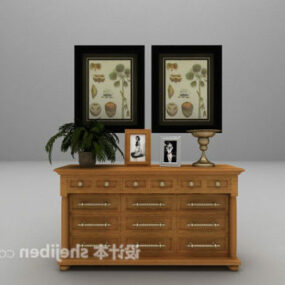 Hall Cabinet Wooden With Painting Set 3d model
