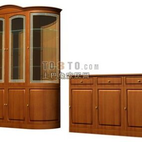 European Side Cabinet Dark Wood With Decoration 3d model