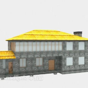 3D-Modell eines Villa-Gebäudes mit gelbem Dach