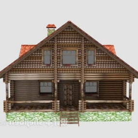 Modelo 3d de casa de fazenda de madeira