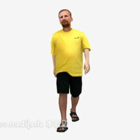Model 3d Karakter Pria Berjalan Kemeja Kuning