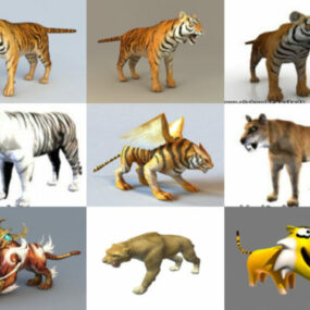 10 OBJ Koleksi Model 3D Tiger