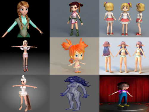 12 Beauty Cartoon Girl Character 3D Models