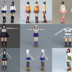 15 مجموعة نماذج ثلاثية الأبعاد للفتيات في المدرسة