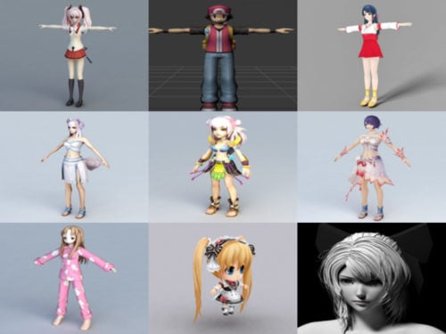 20 krásných anime anime zdarma 3D modely kolekce