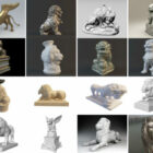 Collection de modèles 20D gratuits de 3 sculptures Lion