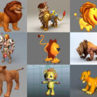 10 דגמי 3D מצוירים של אריות בעלי חיים - שבוע 2020-43