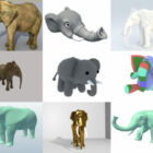 10 Gajah Gratis OBJ Koleksi Model 3D