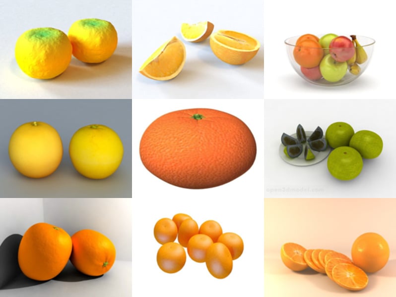 10 realistista oranssia hedelmää 3D-mallisto