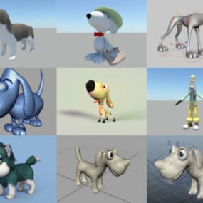 12 tegneseriehundfrie 3D-modeller