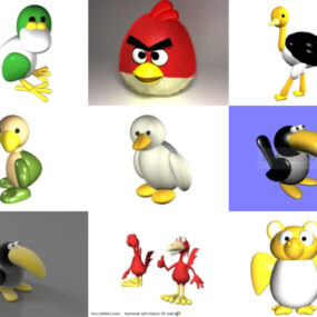12 おもちゃの鳥 3D モデル無料ダウンロード