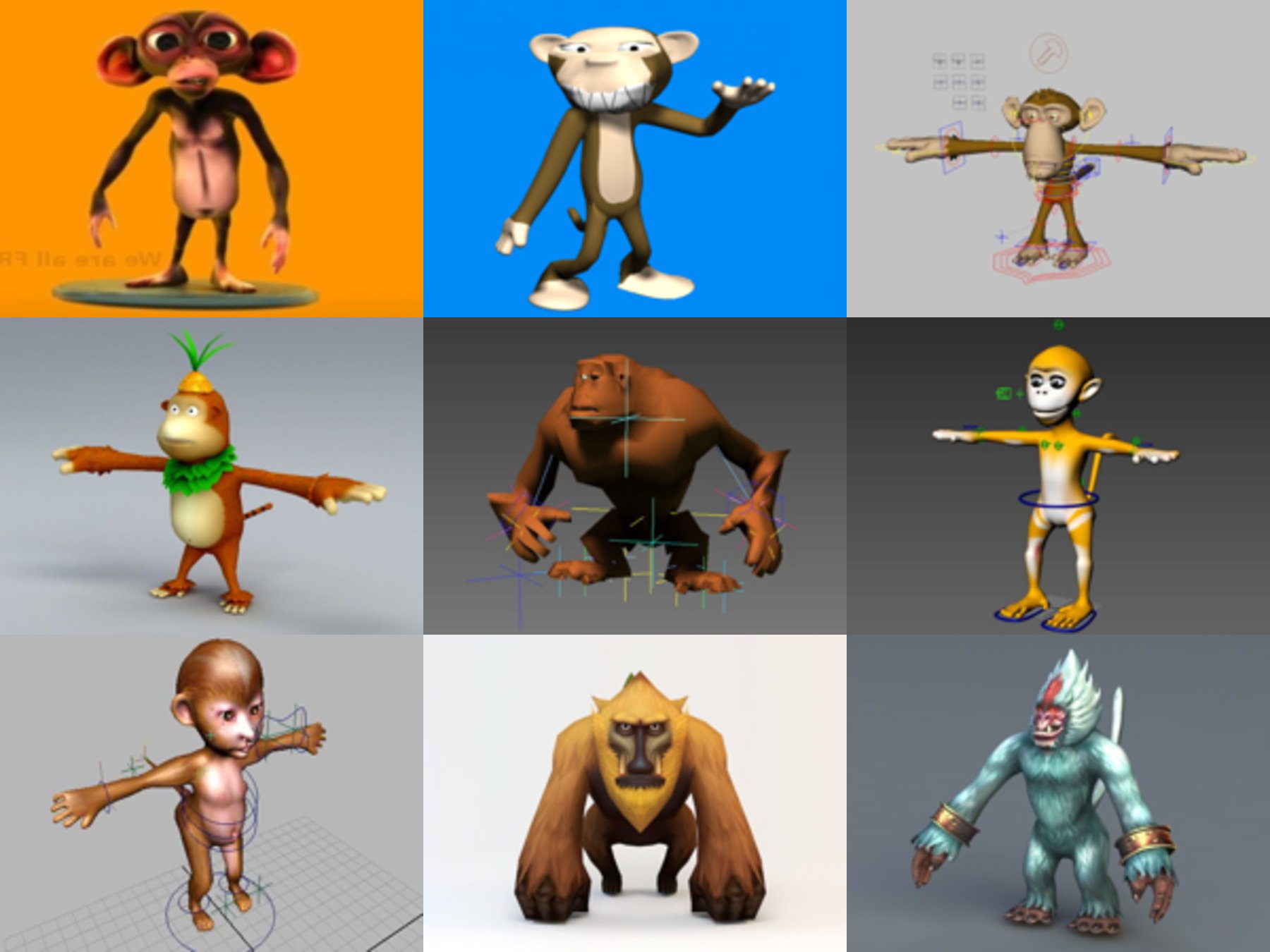 20 Monkey Cartoon Character Free 3D Models