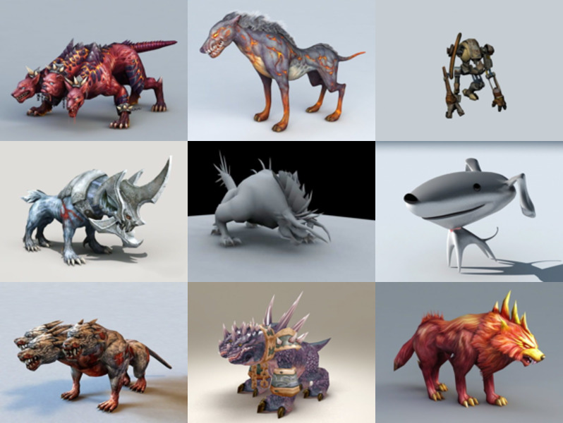 9 psích postav zdarma 3D modely pro herní design