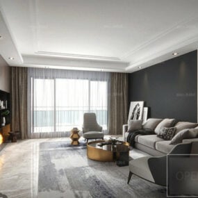 3д модель интерьера гостиной квартиры с камином