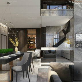 现代家庭用餐空间室内场景3d模型