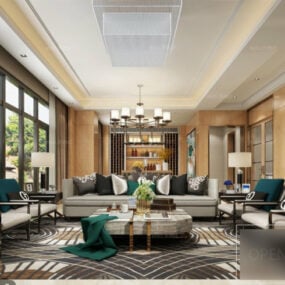 Elegantes Luxus-Wohnzimmer-Innenszenen-3D-Modell